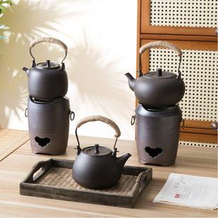 围炉煮茶黑釉陶壶煮茶壶家用户外烧水壶提梁壶煮茶明火壶炭炉套装