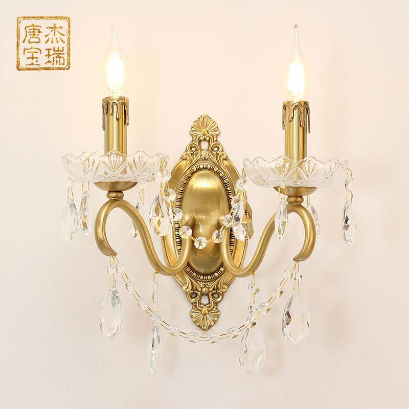 欧式全铜客厅壁灯 法式水晶卧室背景墙床头楼梯墙灯镜前过道灯具