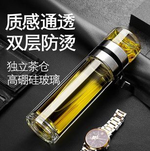 高硼硅双层泡茶杯子玻璃茶水分离杯隔热耐高温创意网红礼品茶水杯