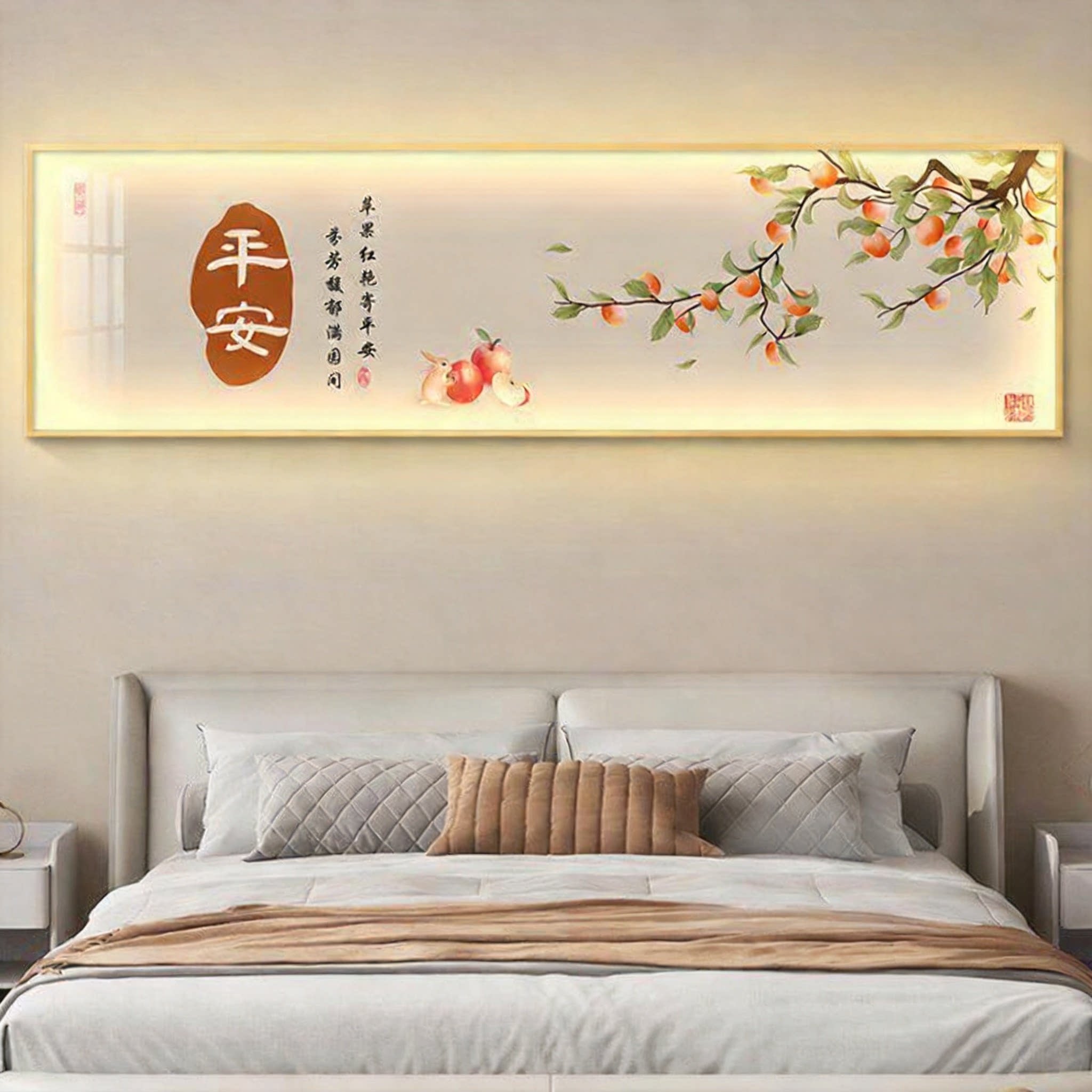卧室LED灯光轻奢横幅装饰画