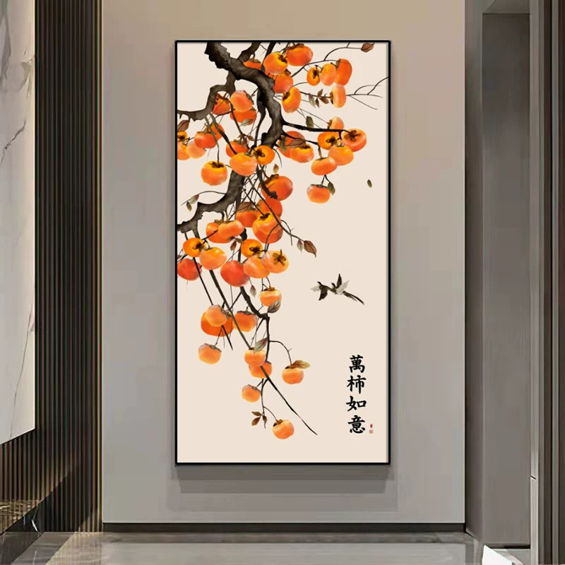 事事如意玄关装饰画新中式走廊过道尽头墙壁画客厅入户正对门挂画