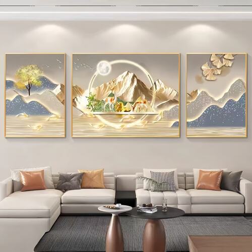 现代简约轻奢客厅背景墙三联画