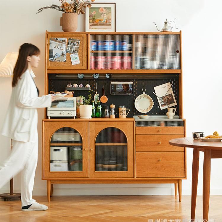 日式实木餐边柜家用小户型茶水柜厨房多功能洞洞板餐具收纳高柜
