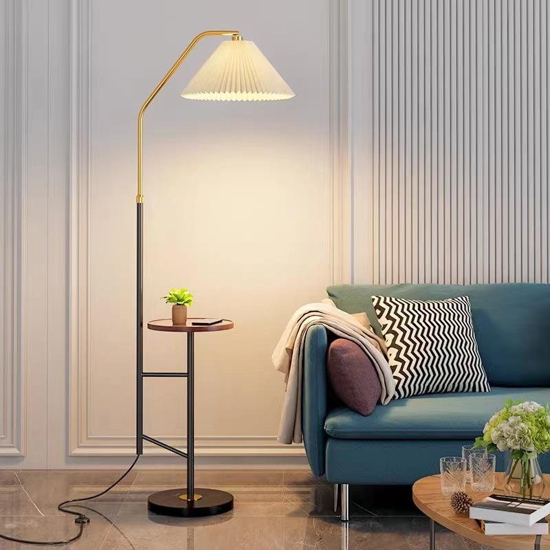 百褶落地灯美式复古轻奢客厅沙发边实木床头卧室书房茶几立式台灯
