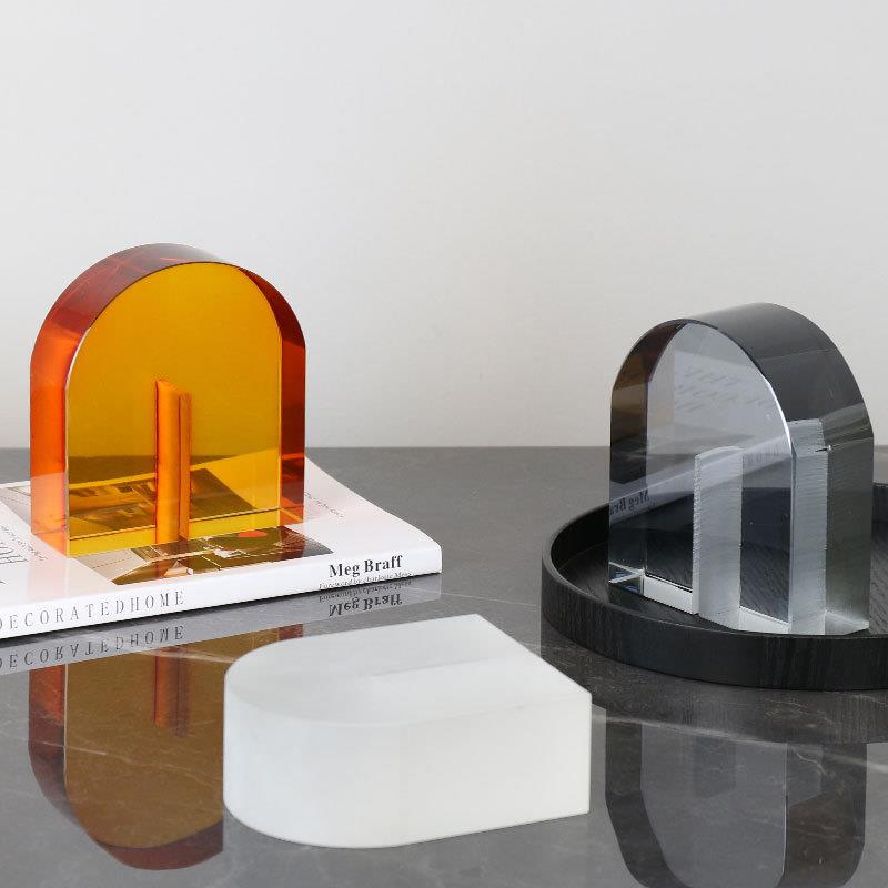 简约现代轻奢彩色水晶摆件创意拱形书档书柜客厅茶几书房软装饰品