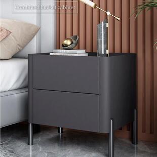 JH923意式极简实木床头柜轻奢岩板烤漆设计师高级感卧室灰色收纳