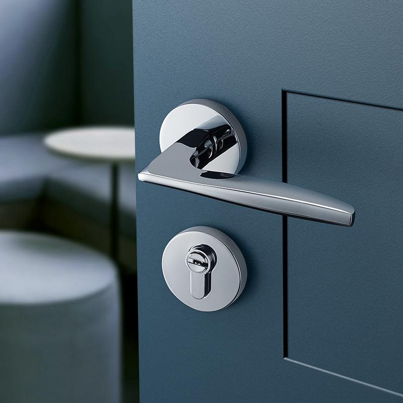 捷昊意大利房门把手复古室内房门锁磁吸静音中古风镀铬银色铜把手