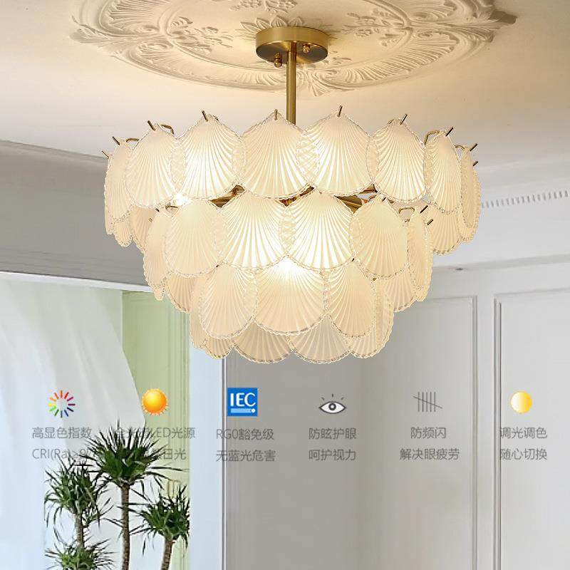 法式艺术贝壳玻璃卧室灯餐厅灯具复古玻璃吊灯后现代意式主客厅灯