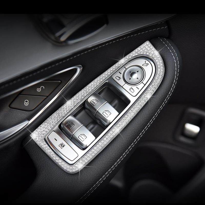 适用新c级内饰改装c180lc200l升窗器装饰框镶钻车窗升降面板贴圈