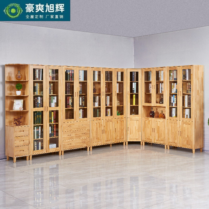柏木书柜中式柏木实木书架玻璃门柜子新款展示组合柜书房储物书柜