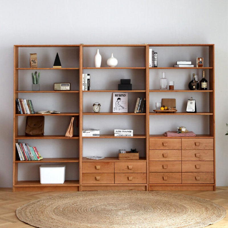 全实木书架现代简约式樱桃木置物架书柜组合木蜡油书房展示柜