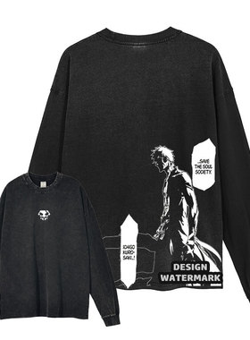 动漫死神印花长袖t恤 更木剑八 黑崎一护水洗做旧卫衣潮牌