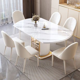 岩板餐桌轻奢现代简约小户型家用可伸缩餐桌椅组合储物电磁炉饭