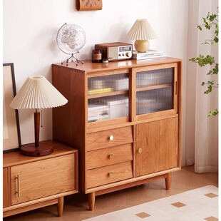 北欧实木餐边柜小户型四斗柜樱桃木碗酒柜电视边柜黑胡桃木矮书柜