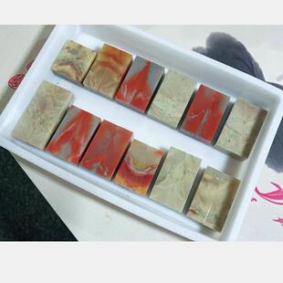 寿山一组12对老挝鸡血石图案对章印章无钉裂2.5*2.5高6-10印章石
