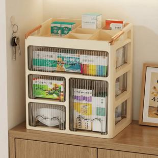 桌面药箱收纳盒家用抽屉式大容量轻奢带分隔塑料医药箱大号急救箱