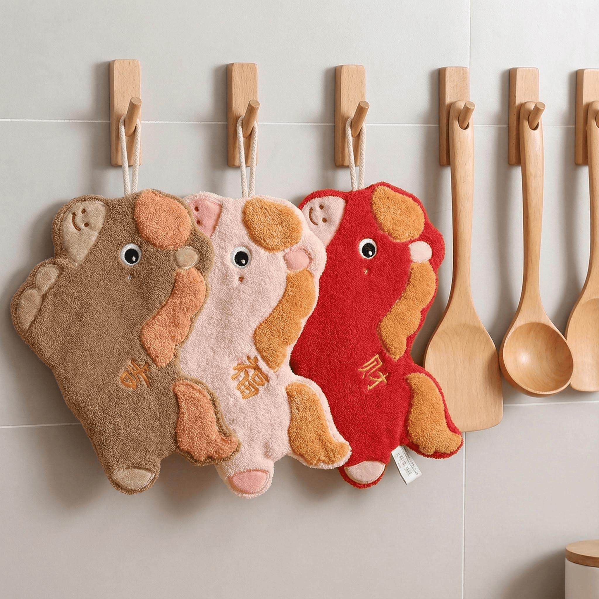 新年可爱珊瑚绒擦手巾加厚吸水毛巾喜庆礼品挂式手帕伴手礼挂饰,家庭/个人清洁工具,厨房擦手巾,淘宝优惠券,粉丝福利购,淘宝优惠卷