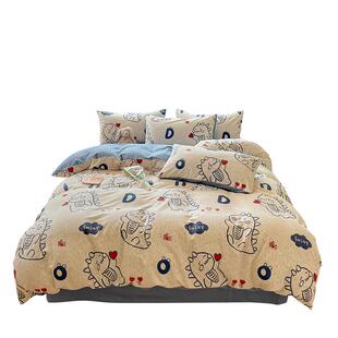 加厚四件套新款原棉磨毛秋冬床上用品家用小清新床单床笠三件套