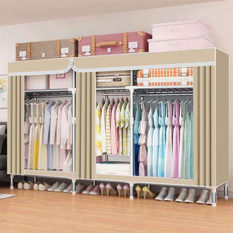 布衣柜钢管加粗加固加厚组装双人简易大号布艺超大号25230送手套