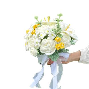 成品毛线编织新娘手捧花玫瑰花束结婚钩织闺蜜