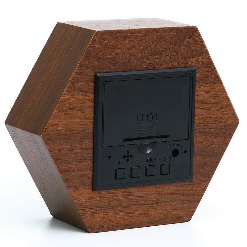 LED木制时钟静音声控温度多组工作日闹铃时尚创意数字木头闹钟