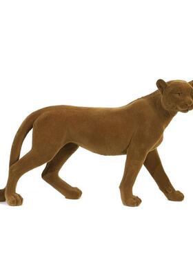 轻奢创意金钱豹公仔装饰摆件样板间猎豹树脂植绒棕豹子桌面饰品