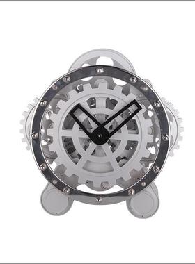 现代简约轻奢银色机械时钟摆件书房书架客厅售楼部样板房桌面饰品