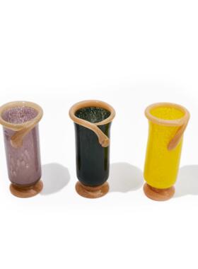 中古风轻奢餐桌双色拼接直筒迷你花瓶软装居家台面香薰烛台摆件