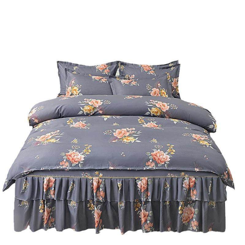 2024新款芦荟棉印花韩版花边床裙四件套水洗棉少女心床罩被套床品