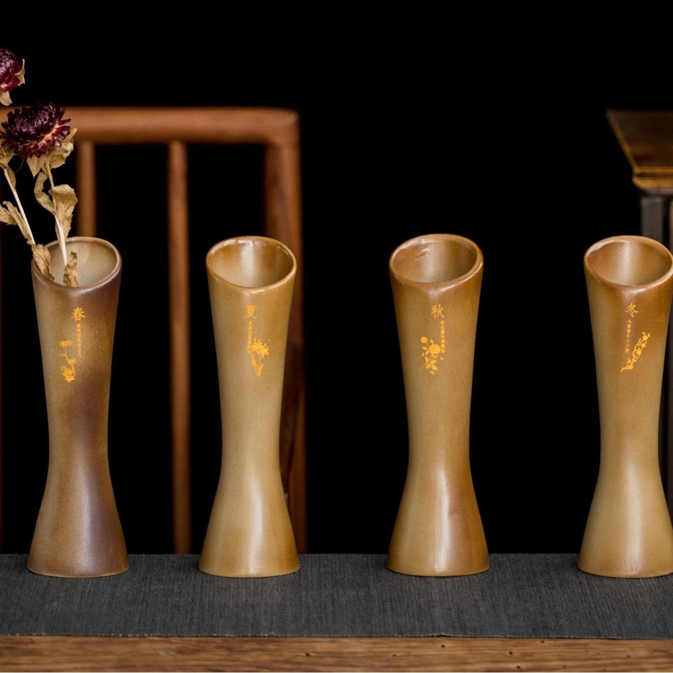 复古柴烧粗陶花瓶清新水培桌面简约家居装饰摆件禅意客厅陶瓷插花