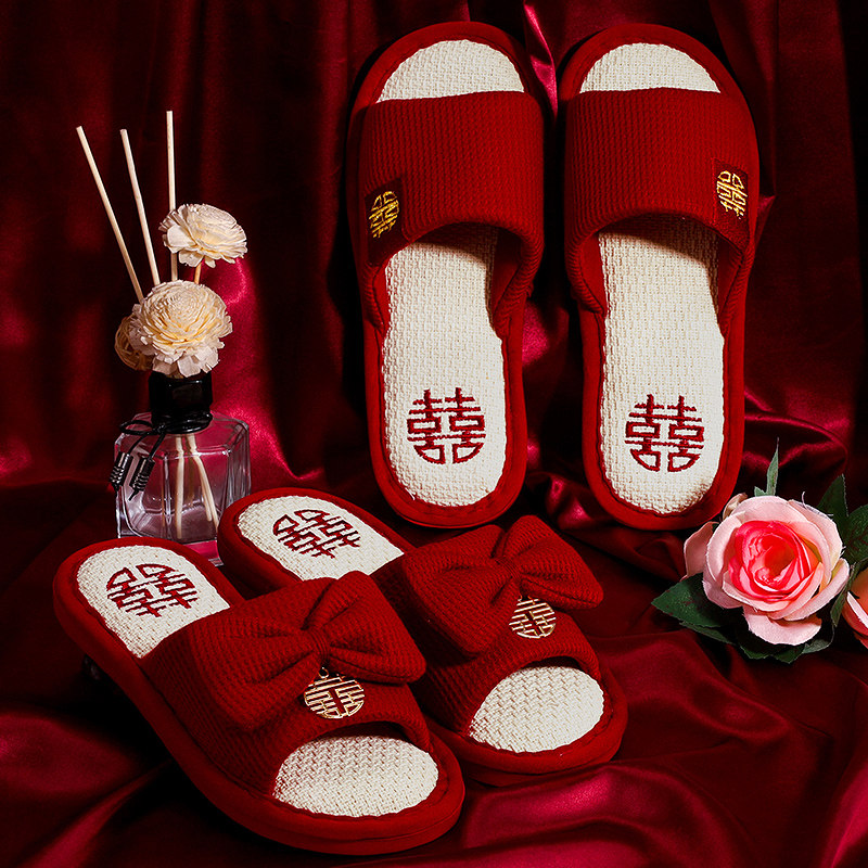 速发结侣拖鞋喜庆红色一对轻奢高级感情娘鞋子新郎新婚婚庆用品大