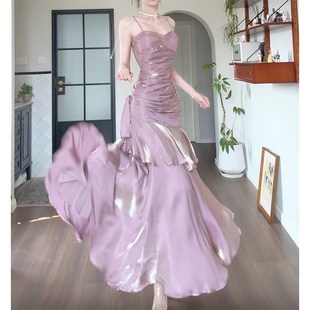 法式 温柔d波 荷叶边吊带连轻礼服小众高端生日裙 Job 速发Goo兰