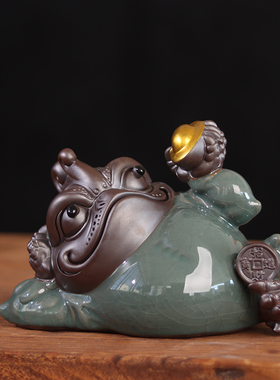 速发金蟾茶宠哥窑开片可精招财茶具茶桌摆件养品禅意茶道茶台用品