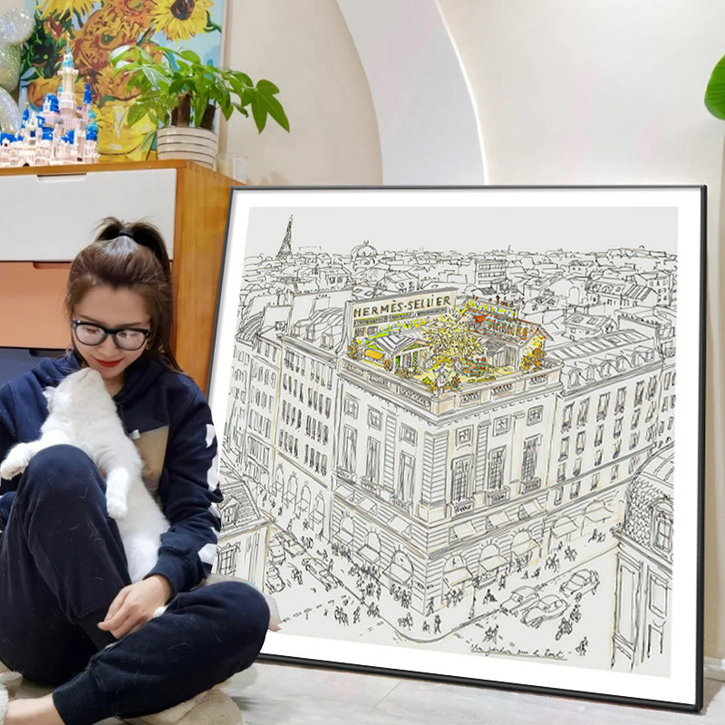 速发博主推稿HereFirt 屋顶花园手荐素描装饰画客厅落边金地画