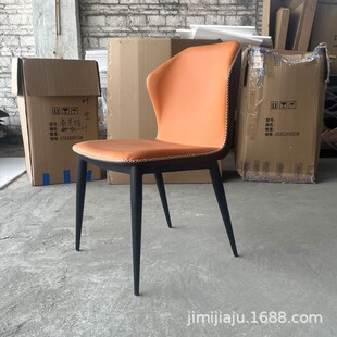 速发意式碳素皮钢艺餐椅简约家用椅西子餐厅 咖啡厅 轻奢餐椅