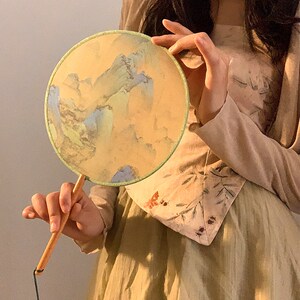 速发古风刺绣圆扇新中旗千里江山扇子中国风式袍汉道舞蹈扇拍照服
