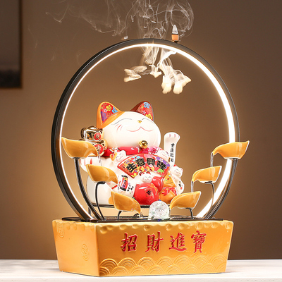 现货速发招财猫大摆件自动摇手桌面前台室内家居客厅循环水开业乔