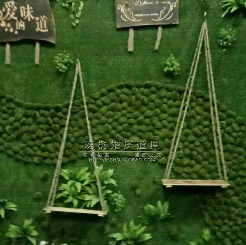 现货速发森林系婚庆道具 装饰秋千 背景装饰挂饰木质麻绳吊I篮吊