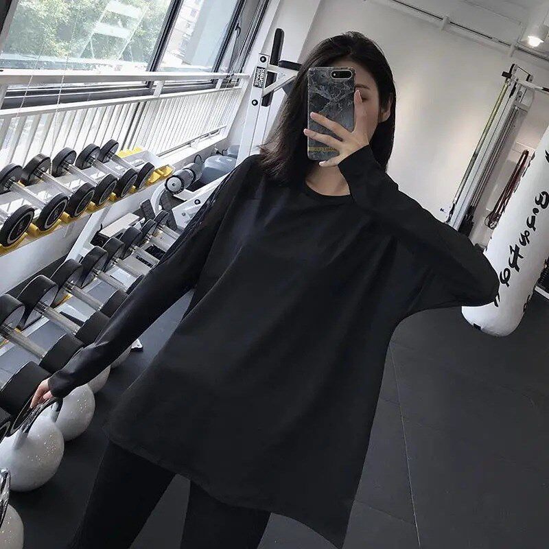 速发休闲长袖瑜伽服运动上衣女春秋宽松跑步训练网红显瘦透气速干