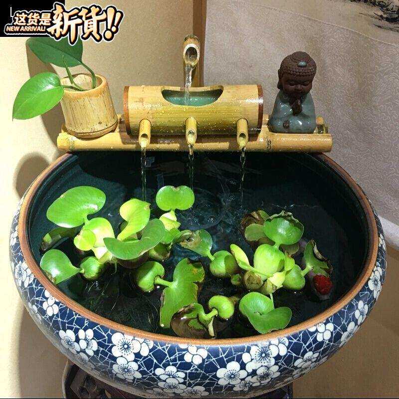 现货速发陶瓷鱼缸流水竹g子循环水摆件竹筒流水器石槽滤器办公室