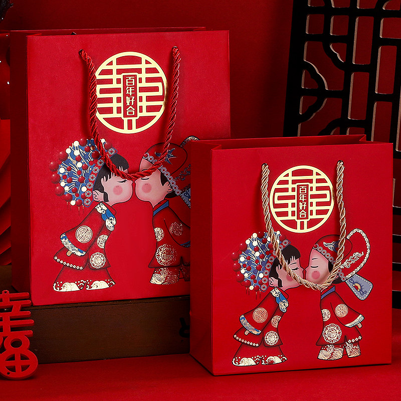 现货速发袋子结婚礼品袋盒手提袋创意礼袋空盒婚庆礼盒装