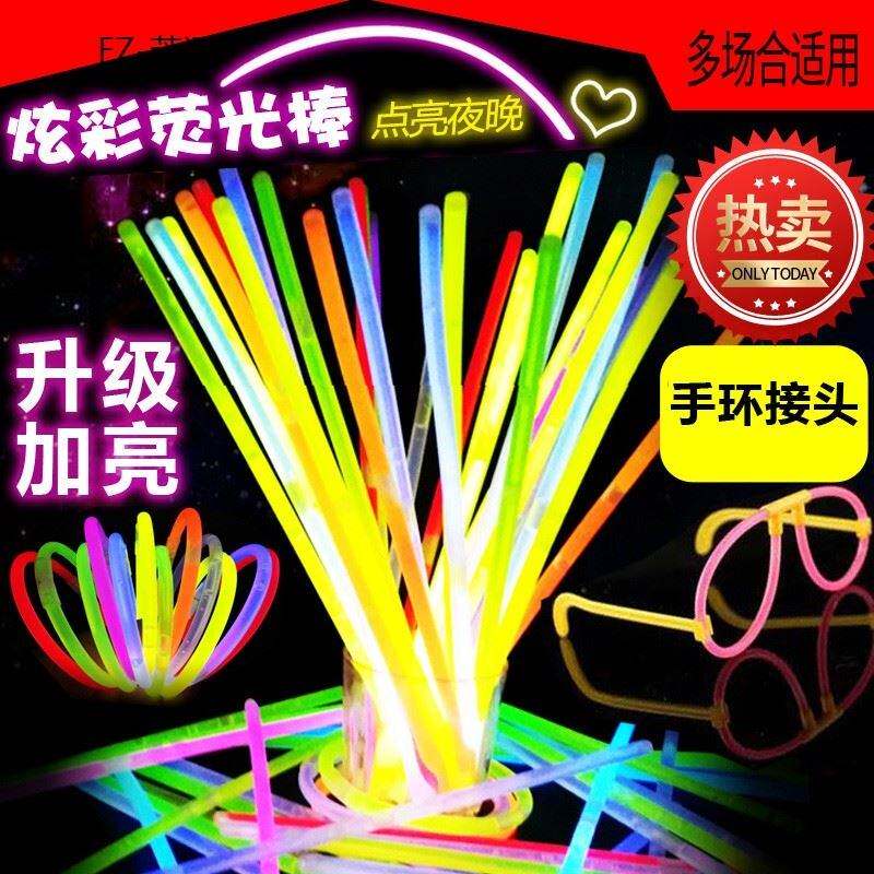 现货速发萤光矽胶潮人装饰活动闪光夜光手环发光夜跑儿童音节棒对