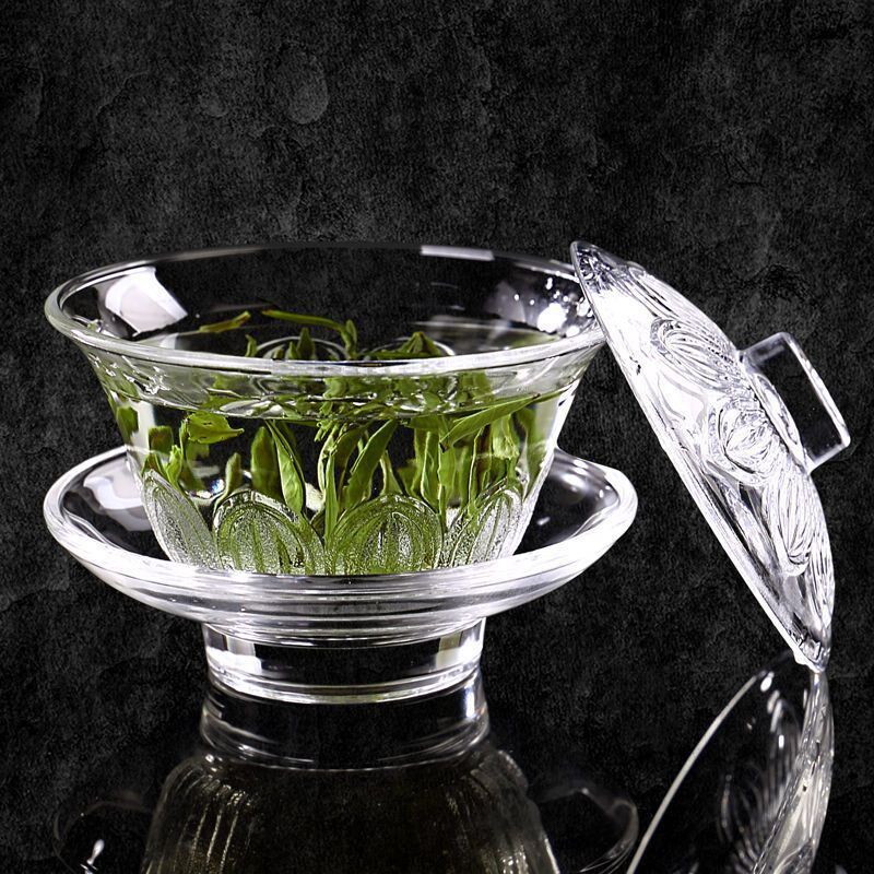 现货速发中式水晶玻璃盖碗茶杯加厚耐热防烫透明三才杯大号功夫茶