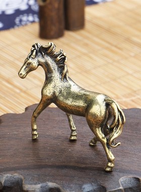 速发实心黄铜马到铜功小摆件 实心成生肖骏马 站立铜马迷你小马