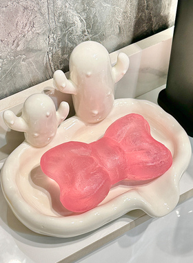 速发奶油风肥皂盒香皂盒陶用高档沥水好看免打家孔瓷肥皂碟洗脸台