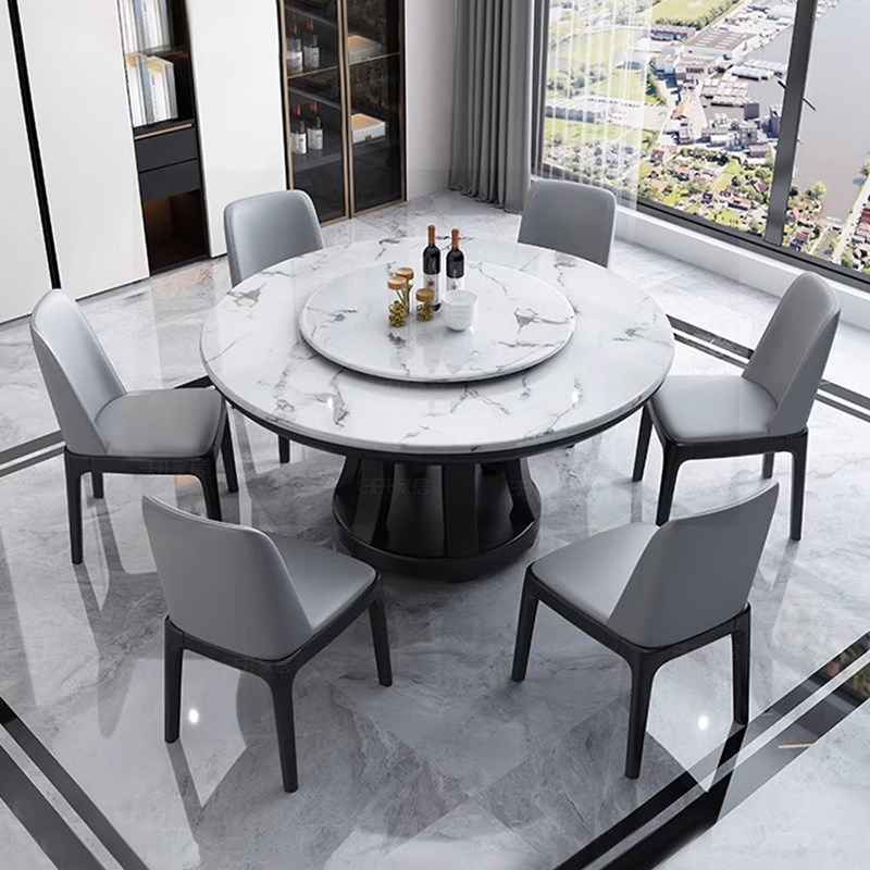 速发大理石餐桌椅组合简约实木圆餐桌2m轻奢带转盘饭店吃饭21桌人
