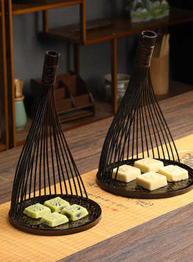速发竹果致复古编织简约收纳茶圆精盘大号复古室形新中式瓜子花生