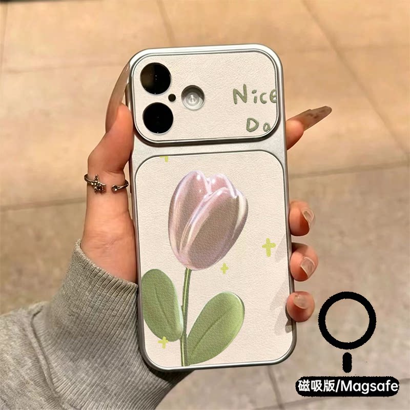 温柔治愈花卉手机壳3D粉色郁金香苹果18promax新款手机壳iPhone air/17pro/15plus14小羊皮13pro手机套冰感