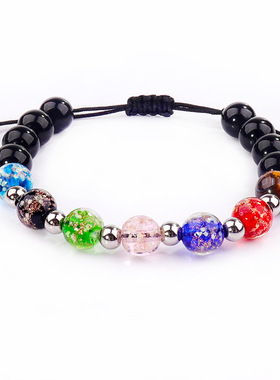 2025夜光璀璨女士金色琉璃编织手链黑曜石隔珠送礼佳选夜光闪耀