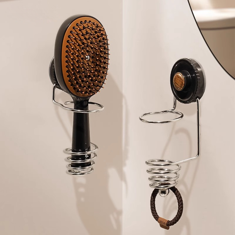 浴室梳子收纳不锈钢置物架吸盘免打孔壁挂剃须刀牙刷卫生间收纳筒